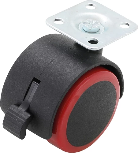 Lenk-Doppelrolle mit Bremse, rot/schwarz, 50 mm