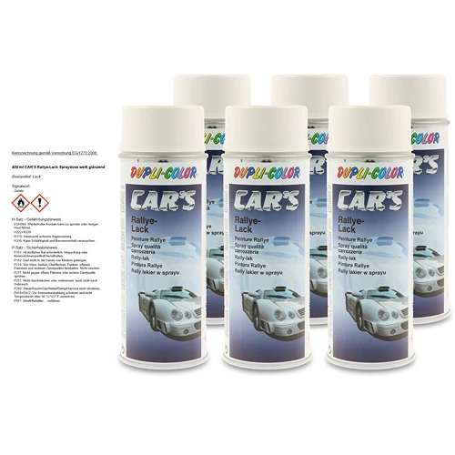 6x 400 ml CAR'S Rallye-Lack Spraydose weiß glänzend