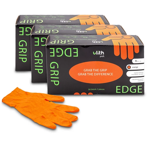 3x Grip Handschuhe mit Diamntprägung orange Gr. XL