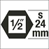 Kraft-Steckschlüsseleinsatz - 1/2", Sechskant 24mm/Zwölfkant 19mm